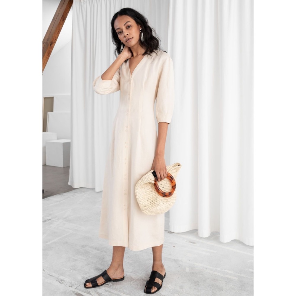 & Other Stories Linen Blend Midi Dress